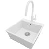 PRIMAGRAN Lavandino da Cucina Bianco 48x50cm, Lavello in Granito a 1 vasca + Rubinetto 40x20cm + Set di accessori, Lavabo da Cucina Incasso al Mobile 50cm - Riga S235