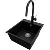 PRIMAGRAN Lavandino da Cucina Nero 43x50cm, Lavello in Granito a 1 vasca + Rubinetto 40x20cm + Set di accessori, Lavabo da Cucina Incasso al Mobile 45cm - Riga S143