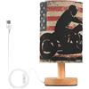Cgiub Lampada da comodino con bandiera americana per camera da letto, lampada da comodino a LED, lampada da lettura con paralume in tessuto, base in legno e porta USB, per ufficio, soggiorno