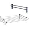 HOMASIS Stendibiancheria da Parete con 8 Aste in Acciaio Inox, Stendino da Parete per Bagno/Lavanderia, Stendino a Muro Richiudibile e Salvaspazio, Argento (50-86 x 63 x 22 cm)