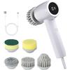 JTF Spazzola Elettrica Rotante per Pulizia 5 in 1 per Cucina Piatti Piastrelle Bagno,Spazzola Rotante Pulizia Casa con 5 Spazzole,2 Velocità,Schermo a LED (Bianco)