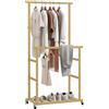 HOMCOM Stand Appendiabiti da Terra con 2 Barre e 4 Ruote Attaccapanni Salvaspazio con Ripiano Inferiore in Bambù per Camera da Letto Soggiorno 80x40x160 cm Legno Naturale