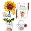 LOHENYOR Regalo Maestra/Insegnante - Girasole all'Uncinetto, Portachiavi e Biglietto - Set Regalo Fine Anno per Insegnanti, Maestre, Maestri ed Educatrici - Fatto a Mano
