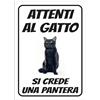 MAURIX Cartello Attenti al Gatto Personalizzato 18x25cm, Made in Italy - Targhetta Personalizzabile con Foto, Cartello in Forex Rigido 3mm - Protezione UV e Colori Vividi (SI CREDE UNA PANTERA)