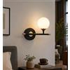 TEKHOME Applique da Parete Moderna con Sfera in Vetro Opalino, Attacco G9, Lampada da Muro Design per Camera da Letto, Soggiorno e Corridoio, Metallo Nero e Oro, Stile Elegante AQ60