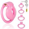 AMAZBEE Gabbia di castità rosa con 4 anelli di diverse dimensioni, lucchetto invisibile e chiave Gabbia per pene cava e traspirante Giocattoli sessuali SM Bondage Training (rosa)