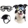 Billionchains Set di occhiali e casco per cani, occhiali da sole antipolvere con protezione UV, resistente casco da moto con foro per le orecchie, occhiali regolabili per cani di taglia media e grande
