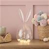 Lights4fun Campana in Vetro con Orecchie di Coniglio Altezza 29 cm con Ghirlanda Luminosa di 20 Coniglietti e Micro LED Bianco Caldo a Pile Decorazione di Pasqua per Interni