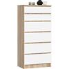 Home Collective Cassettiera con 6 ampi cassetti, larghezza 60 cm, altezza 130 cm, cassettiera camera da letto corridoio soggiorno organizer cassettiera credenza in legno, in sonoma bianco