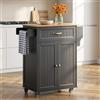 Blishom Carrello da cucina mobile, con isola cucina, cassetti e 3 armadietti, piano di lavoro in legno, ideale per cucine e sale da pranzo di piccole dimensioni. (Nero)