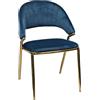 WS DESIGN Sedia Pasadena imbottita velluto ottanio e gambe oro per sala e ristorante