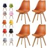 mcc direct Mcc® EVA - Set di 4 Sedie Moderne deluxe con Gambe in Legno e Morbido Cuscinetto Imbottito dal design retrò, per Salotto, Sala da Pranzo e Ufficio (Colore Arancione)