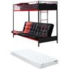 Vente-unique - Letto a soppalco 90 x 190 cm con Divano Letto Metallo Nero e Rosso + Futon + Materasso - MODULO V