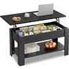 WLIVE Tavolino da Caffè sollevabile Tavolo Moderno Elevabile da Salotto Divano Caffè con Ripiano Inferiore, tavolo da divano 98 x 48 cm, nero