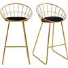 HOMCOM Set 2 Sgabelli da Bar Alti, Sgabelli Cucina con Schienale e Poggiapiedi per Salotto o Cucina Stile Moderno, Cuscino in Velluto e Struttura in Metallo, 52.5x47x97cm, Nero e Oro