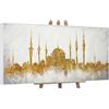 YS Quadro Moschea Istanbul su Tela | Stile Acquerello Oro Ocra Terracotta | Arte Orientale | 40x60 cm Incorniciato | Soggiorno, Corridoio, Studio