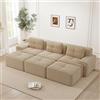 Bladez Divano modulare Boneless Cloud, 3 posti, divano ad angolo, con funzione di sonno e 3 sgabelli, seduta profonda, senza montaggio, per soggiorno, soggiorno, soggiorno, paesaggio (beige, 3 posti +