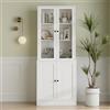 VOWNER Libreria a 5 ripiani con ante in vetro, 180 cm, armadietto da cucina, armadietto alto a buffet, per cucina, soggiorno, sala da pranzo, A (bianco)