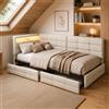 DULRLLY Divano letto Singolo Imbottito 90x200 cm, Letto Singolo con Contenitore Cassetti, LED e Stazione di Ricarica,letti ospiti con Schienale Imbottito, letto ad angolo per bambini,ragazzi, gli ospiti,