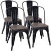 GIANTEX Set di 4 sedie da pranzo impilabili, da cucina, con schienale, per soggiorno, stile retrò, con struttura in acciaio e legno di olmo, portata fino a 150 kg (nero)