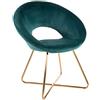 Baroni Home Poltrona Imbottita Circolare in Velluto con Gambe in Ferro Dorato, Poltroncina da Ufficio o Sedia da Pranzo Confortevole con Seduta Ergonomica 71x59x84 cm, Blu Petrolio