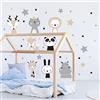Ambiance Sticker Adesivi da parete per bambini - Decorazione della cameretta dei bambini, motivo: animali scandinavi + 60 stelle - H60 x L60 cm