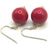 Handmade Orecchini Corallo Rosso in Resina, Pendenti Tondi, Vermeil 24 K, Gioielli Estate, Bijoux, Regalo per Lei