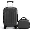 LALAHO Set di 3 valigie (M, L, XL), trolley rigido leggero in ABS, robusto e durevole, bagaglio a mano con 4 ruote e paraspigoli, grigio/grigio scuro/blu scuro/oro rosa, Nero/2, Kofferset 2tlg
