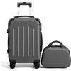 LALAHO Set di 3 valigie (M, L, XL), trolley rigido leggero in ABS, robusto e durevole, bagaglio a mano con 4 ruote e paraspigoli, grigio/grigio scuro/blu scuro/oro rosa, grigio scuro-2, Kofferset 2tlg