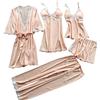 Yivise Bleau Set di Pigiami da Donna in Seta, 5 Pezzi, con Canottiera Sexy, Camicia da Notte in Pizzo, Rosso, S