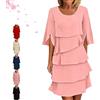 Generico Abito da Donna Elegante con Maniche A Balze A più Strati, Stile Disinvolto per Ogni Occasione, Abiti Morbidi E Fluenti con Scollo Ampio, Abito Elegante (Rosa,L)