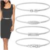 Realand 4 cinture sottili e elasticizzate da donna con strass e perline in metallo, argento, Taglia unica