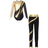 CHICTRY Tuta da Ginnastica Bambina Strass Body da Pattinaggio Artistico Leotards da Ballo Latino con Leggings Pantaloni Sportivi Completo da Allenamento Fitness Oro 11-12 anni