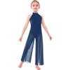 inhzoy Ragazze Abito da Ballo Lirico Contemporaneo Vestito da Pattinaggio Artistico con Paillettes Body Danza Classica Moderna Jazz Leotard da Ginnastica Dancewear Blu scuro 15-16 anni