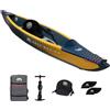 Aqua Marina Tomahawk, AIR-K - Kayak gonfiabile ad alta pressione, per 1 persona, lunghezza 375 cm, colore: blu marino/giallo
