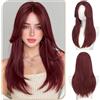 Sofeiyan Parrucca con Frangia,55 cm Rosso Bordeaux Parrucca Lunga e Liscia da,Parruccas da Donna Dallo Stile Elegante in Fibra Sintetica Resistente al Calore,per gli Quotidiani