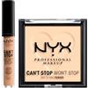 NYX Professional Makeup Can't Stop Won't Stop Correttore Tonalità 9 Medium Olive Liquido Multiuso 3,5ml + Cipria Tonalità 04 Medium Polvere Opacizzante Levigante Finish Matte Lunga Tenuta - Set da 2