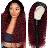 Hxxcoup 24 Inch Water Wave 4X1 Lace Frontal Human Hair Wig T1B99J Ombre Burgundy 150% Density Parrucca capelli veri Unprocessed Brazilian Virgin Human Hair For Women Pre Placked With Hairline