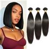 Gralune Straight Hair Bundles Capelli Brasiliani in Lotto Extension Naturali Capelli Umani 100% Human Hair Non Trattati Vergini Lisci Nero Naturale 10 12 14 Pollici/210G in Totale