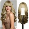 Sofeiyan Parrucca Lunga Riccia,60 cm Biondo Moka con Sfumature Parrucca Ondulata Donna con Frangia,Sintetica Resistente al Calore per le Donne con Capelli Radi Indossare Tutti i Giorni Feste