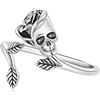 Qings Anello Regolabile da Donna Teschio in Argento Sterling 925 Anello Aperto Fiore di Rosa Vintage per Donna Uomo