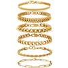 AWARDSEN 6 pezzi bracciale da uomo in acciaio inossidabile stile catena cubano serpente oro argento nero regalo elegante per uomo, 19 cm, Nessuna pietra preziosa