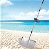 Generic Rastrello per pulci, setaccio per sabbia da spiaggia in acciaio inox con cestello largo da 40 cm a denti di squalo, rastrello resistente con manico lungo rimovibile, per spiaggia, facile da installare