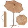 RELAX4LIFE Ombrellone da Spiaggia 200 cm con Base, Parasole Hawaiano in Paglia, Palo Reclinabile, Borsa per il Trasporto, Ideale per Spiaggio, Giardino e Balcone (Naturale)
