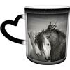 BOHHO Tazza Tazza da caffè con cavalli Tazza da viaggio personalizzata con cambio colore nero magico Tazza in ceramica sensibile al calore