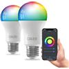 CALEX Lampadina LED Smart, E27, A60, colori RGB & luce da fredda a calda, Dimmerabile, controllo app Wi-Fi & vocale, Confezione da 2