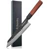 Sayuto - Coltello da chef Kiritsuke Sequoia San Mai Design giapponese Lama 21 cm 3 strati ad alto contenuto di carbonio finitura grezza manico in legno di Sequoia - Confezione regalo inclusa