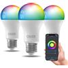 CALEX Lampadina LED Smart, E27, A60, colori RGB & luce da fredda a calda, Dimmerabile, controllo app Wi-Fi & vocale, Confezione da 3