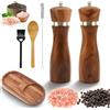 Beler Macina sale e pepe in legno di grandi dimensioni (21,5 cm), set da 2 macina in ceramica regolabile, macinapepe in legno massiccio di acacia, pepe e sale con sottobicchiere, cucchiai di legno, pennello
