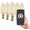 CALEX Lampadina LED Smart, E14, B35 Candela, Filamento Oro, luce calda, Dimmerabile, controllo app Wi-Fi & vocale, Confezione da 5